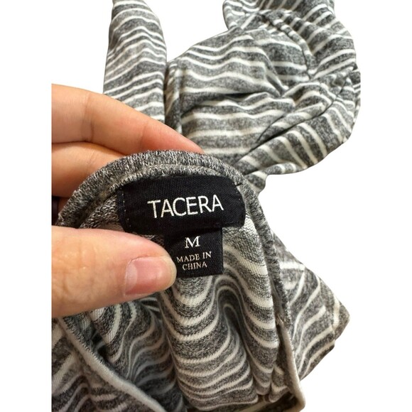 Tacera Women's Long Sleeve Sweater Dress Gray & White Striped Size‎ M - Picture 5 of 8